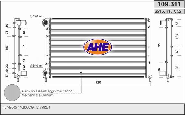 AHE 109.311 - Радиатор, охлаждане на двигателя vvparts.bg