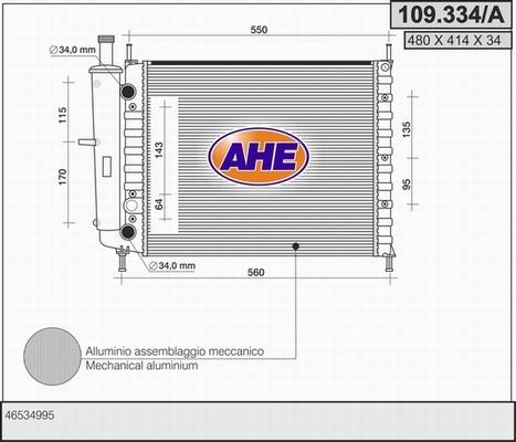 AHE 109.334/A - Радиатор, охлаждане на двигателя vvparts.bg