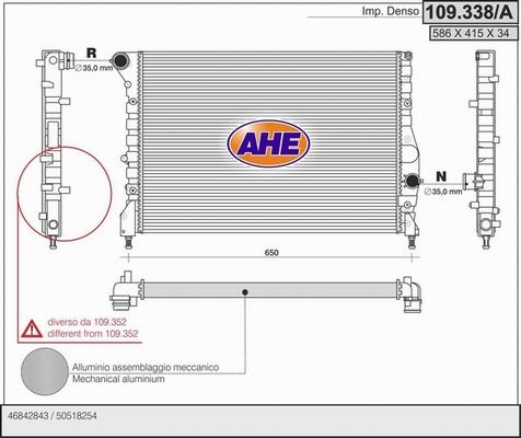 AHE 109.338/A - Радиатор, охлаждане на двигателя vvparts.bg