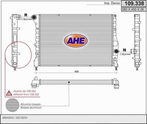 AHE 109.338 - Радиатор, охлаждане на двигателя vvparts.bg