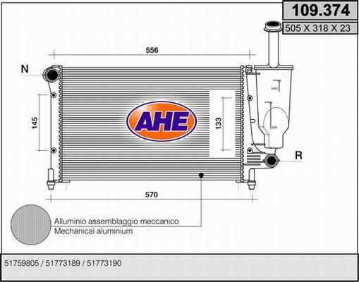 AHE 109.374 - Радиатор, охлаждане на двигателя vvparts.bg