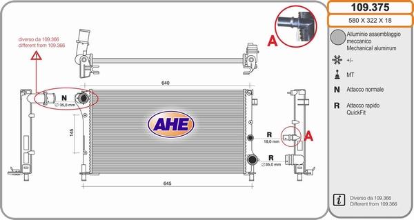 AHE 109.375 - Радиатор, охлаждане на двигателя vvparts.bg