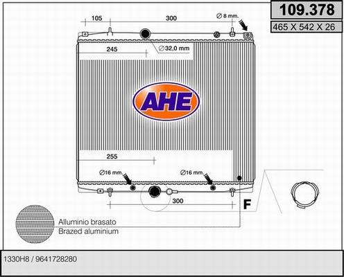 AHE 109.378 - Радиатор, охлаждане на двигателя vvparts.bg