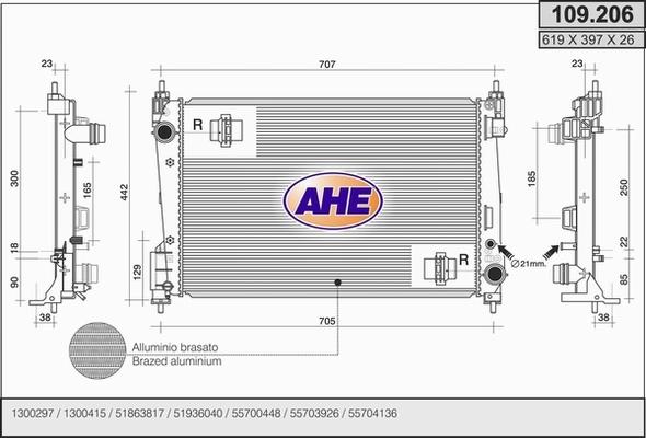 AHE 109.206 - Радиатор, охлаждане на двигателя vvparts.bg