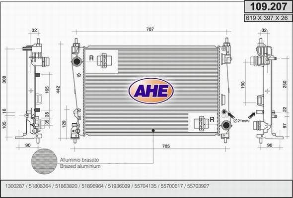 AHE 109.207 - Радиатор, охлаждане на двигателя vvparts.bg