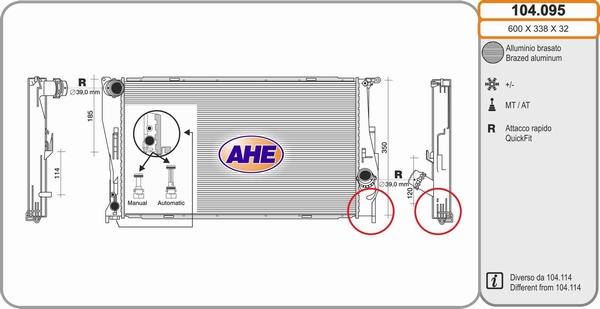 AHE 104.095 - Радиатор, охлаждане на двигателя vvparts.bg