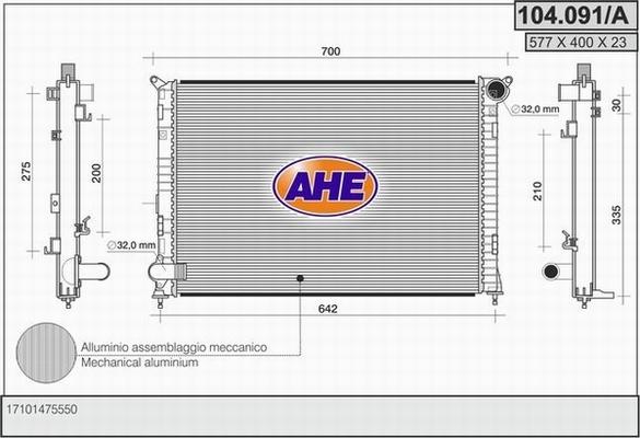 AHE 104.091/A - Радиатор, охлаждане на двигателя vvparts.bg