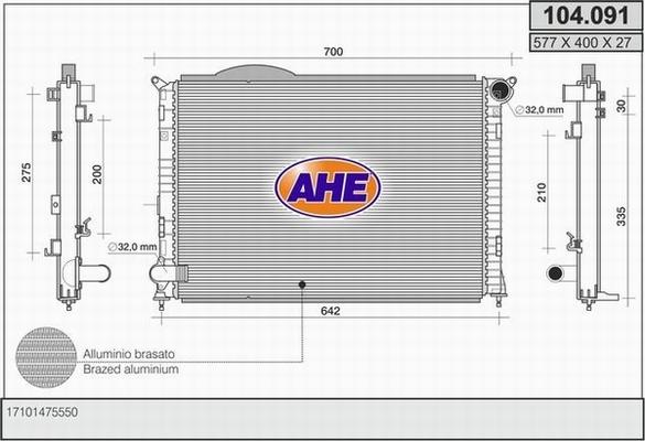 AHE 104.091 - Радиатор, охлаждане на двигателя vvparts.bg