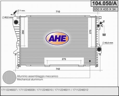 AHE 104.050/A - Радиатор, охлаждане на двигателя vvparts.bg