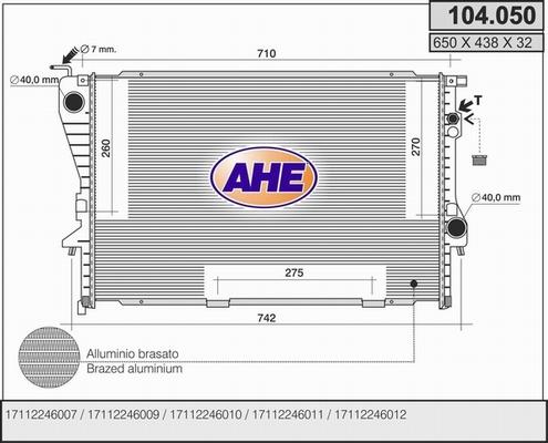 AHE 104.050 - Радиатор, охлаждане на двигателя vvparts.bg