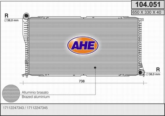 AHE 104.051 - Радиатор, охлаждане на двигателя vvparts.bg