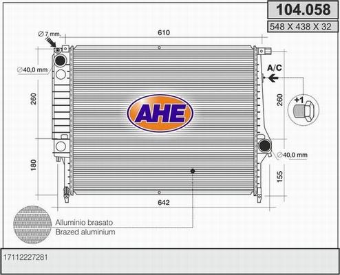 AHE 104.058 - Радиатор, охлаждане на двигателя vvparts.bg