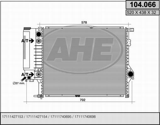 AHE 104.066 - Радиатор, охлаждане на двигателя vvparts.bg