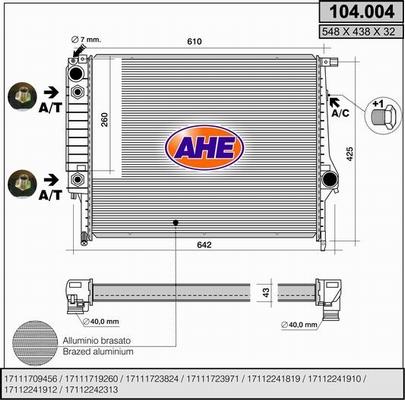 AHE 104.004 - Радиатор, охлаждане на двигателя vvparts.bg