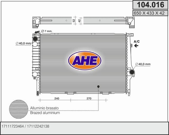 AHE 104.016 - Радиатор, охлаждане на двигателя vvparts.bg