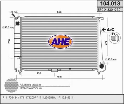 AHE 104.013 - Радиатор, охлаждане на двигателя vvparts.bg