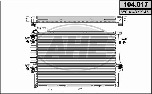 AHE 104.017 - Радиатор, охлаждане на двигателя vvparts.bg