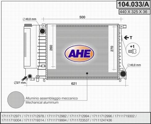 AHE 104.033/A - Радиатор, охлаждане на двигателя vvparts.bg