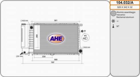 AHE 104.032/A - Радиатор, охлаждане на двигателя vvparts.bg