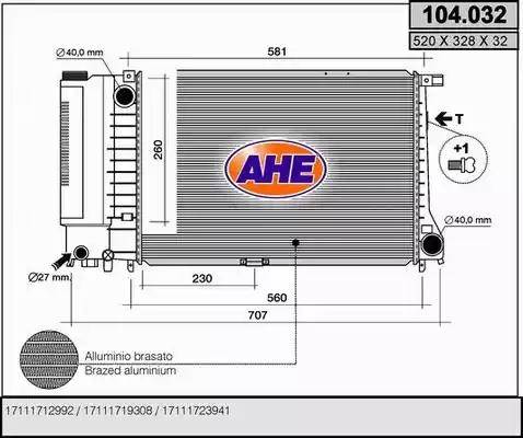 AHE 104.032 - Радиатор, охлаждане на двигателя vvparts.bg