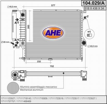 AHE 104.029/A - Радиатор, охлаждане на двигателя vvparts.bg