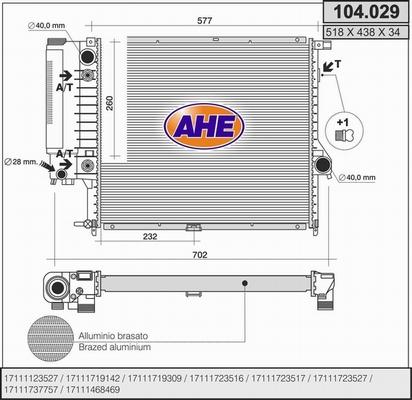 AHE 104.029 - Радиатор, охлаждане на двигателя vvparts.bg