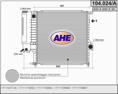AHE 104.024/A - Радиатор, охлаждане на двигателя vvparts.bg