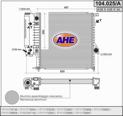AHE 104.025/A - Радиатор, охлаждане на двигателя vvparts.bg