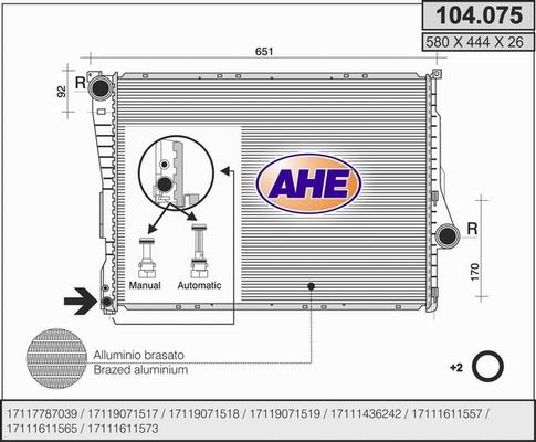 AHE 104.075 - Радиатор, охлаждане на двигателя vvparts.bg