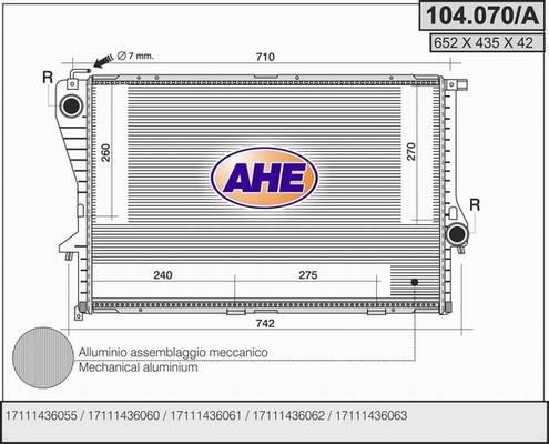 AHE 104.070/A - Радиатор, охлаждане на двигателя vvparts.bg