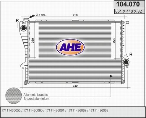 AHE 104.070 - Радиатор, охлаждане на двигателя vvparts.bg