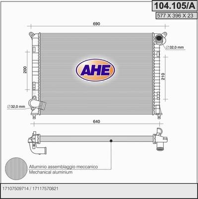 AHE 104.105/A - Радиатор, охлаждане на двигателя vvparts.bg