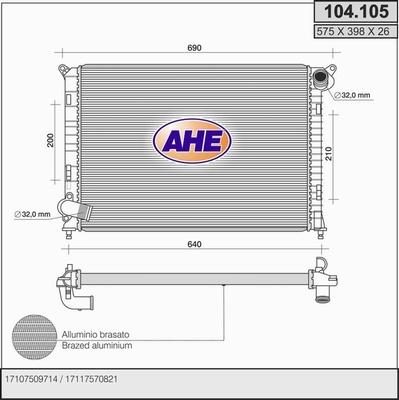 AHE 104.105 - Радиатор, охлаждане на двигателя vvparts.bg