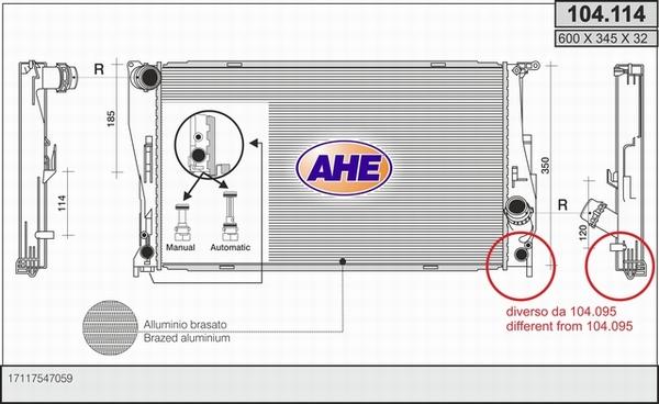 AHE 104.114 - Радиатор, охлаждане на двигателя vvparts.bg