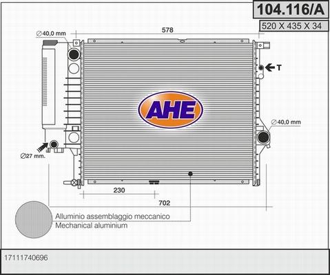 AHE 104.116/A - Радиатор, охлаждане на двигателя vvparts.bg