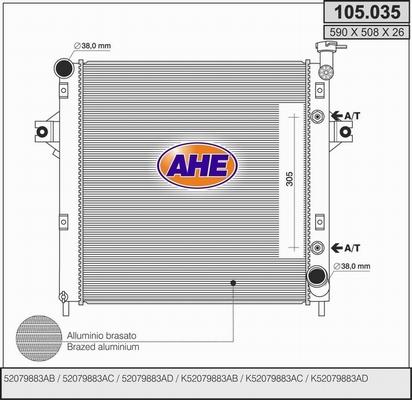 AHE 105.035 - Радиатор, охлаждане на двигателя vvparts.bg