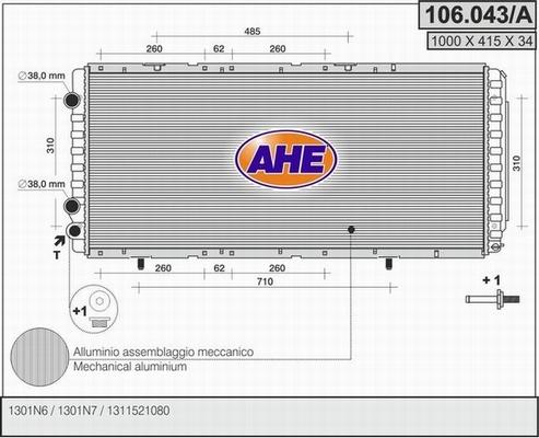 AHE 106.043/A - Радиатор, охлаждане на двигателя vvparts.bg