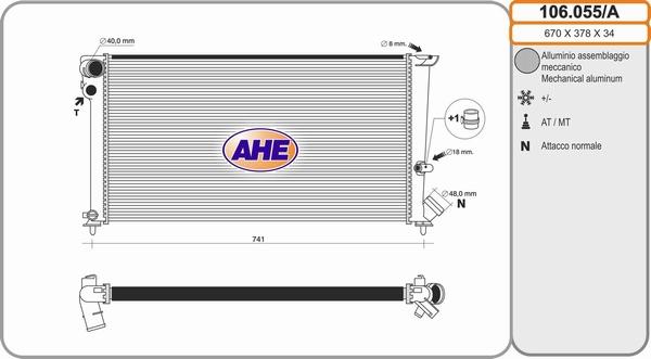 AHE 106.055/A - Радиатор, охлаждане на двигателя vvparts.bg