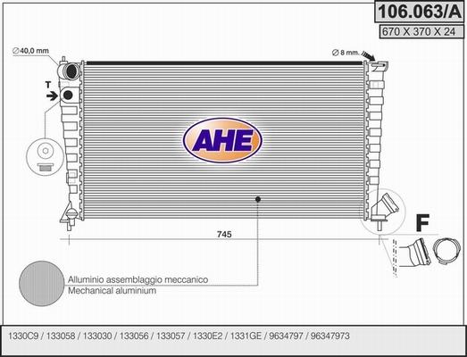 AHE 106.063/A - Радиатор, охлаждане на двигателя vvparts.bg