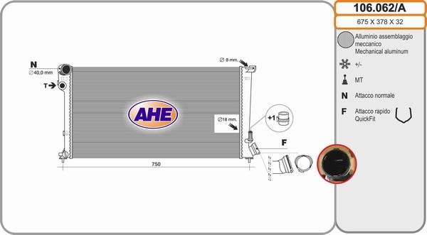 AHE 106.062/A - Радиатор, охлаждане на двигателя vvparts.bg
