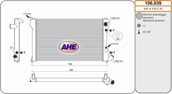 AHE 106.039 - Радиатор, охлаждане на двигателя vvparts.bg