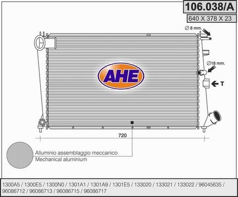 AHE 106.038/A - Радиатор, охлаждане на двигателя vvparts.bg