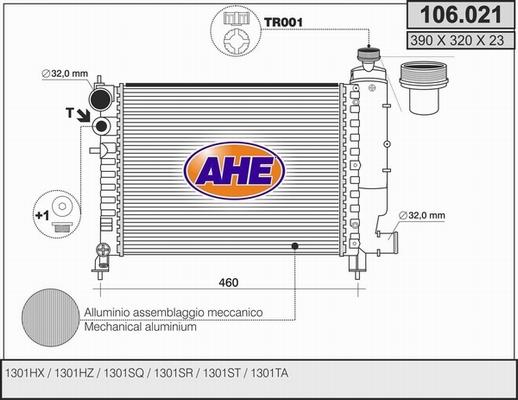 AHE 106.021 - Радиатор, охлаждане на двигателя vvparts.bg