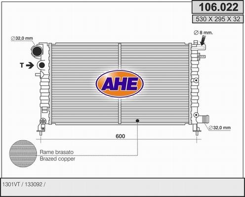 AHE 106.022 - Радиатор, охлаждане на двигателя vvparts.bg