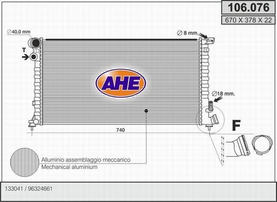 AHE 106.076 - Радиатор, охлаждане на двигателя vvparts.bg