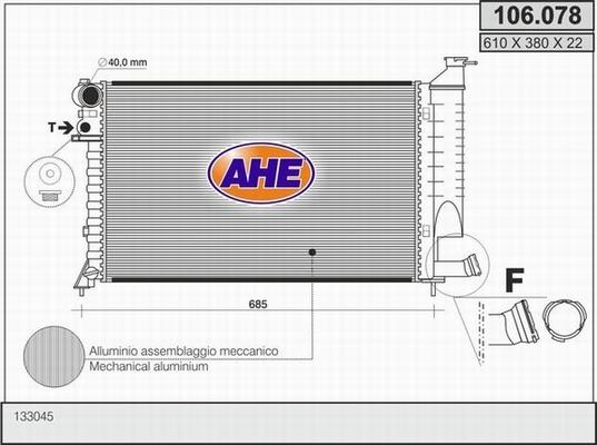 AHE 106.078 - Радиатор, охлаждане на двигателя vvparts.bg