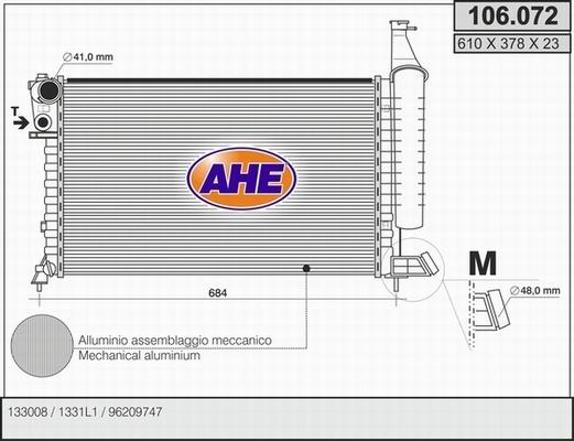 AHE 106.072 - Радиатор, охлаждане на двигателя vvparts.bg