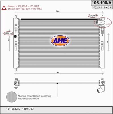 AHE 106.190/A - Радиатор, охлаждане на двигателя vvparts.bg