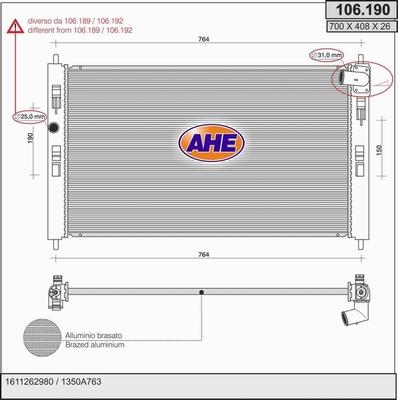 AHE 106.190 - Радиатор, охлаждане на двигателя vvparts.bg