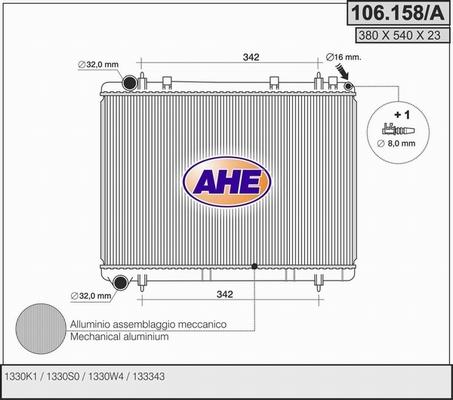 AHE 106.158/A - Радиатор, охлаждане на двигателя vvparts.bg